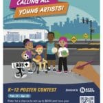 Flyer from Sound Transit for "K-12 Poster Contest" with a graphic of youth near the link light rail.